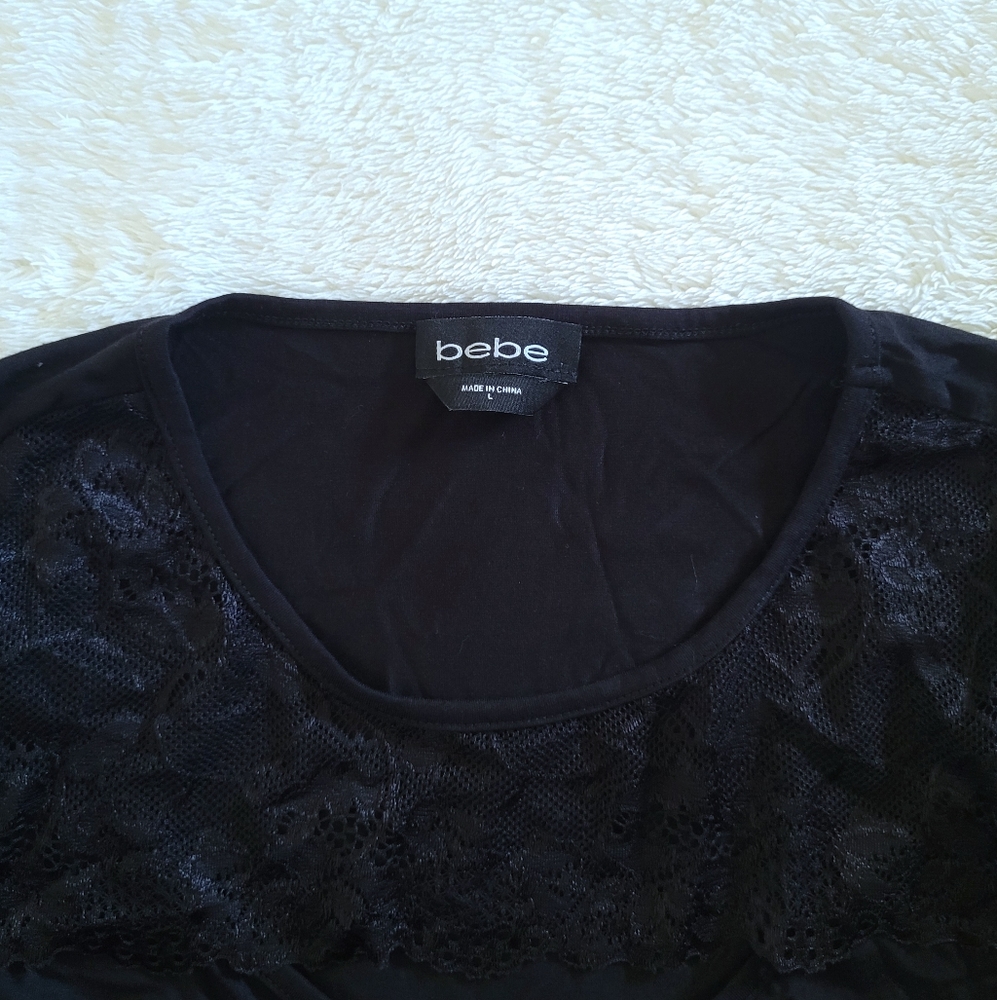 bebe Black🖤 Peek-a-boo Lace Accent Top - NWT - Picture 3 of 15